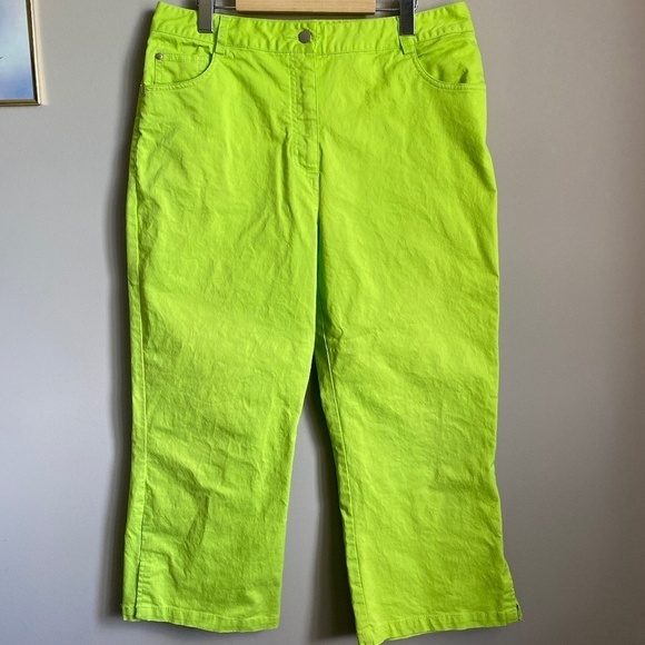 Orly Women's Neon Lime Denim Ankle Crop High Rise Pants‎ Size 14 - Picture 1 of 13